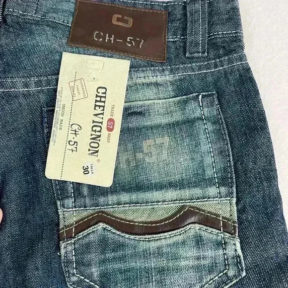 Chevignon New Jean size 30/32 factory, distressed  butterfly leather back tag - Picture 2 of 8